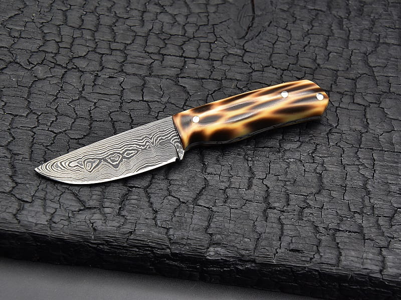 Small hunting knife, cast polyester (Wildcat), and stainless steel pins.
