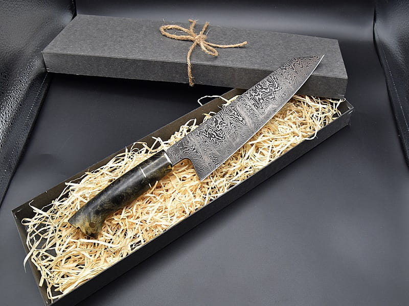 Gyuto with Stabilized Buckeye Burl and Nickel Silver